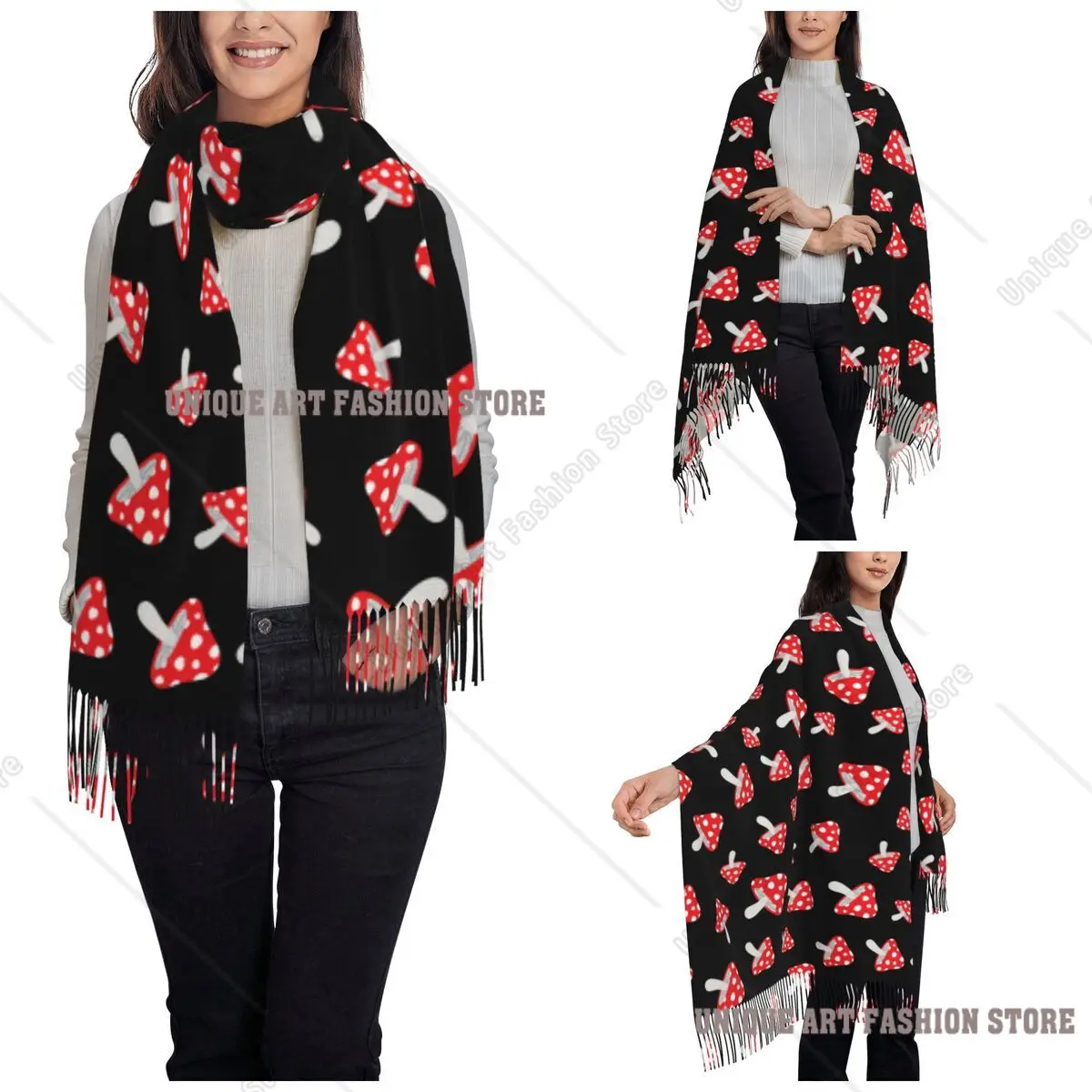 Trippy Mushroom Psychedelic Shawl Wraps for Womens Warm Long Soft Scarf Shrooms Cartoon Cute Neckerchief Shawl Scarves
