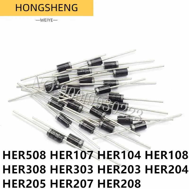 20pcs HER508 5A 1000V  Diode HER107 HER104 HER108 HER308 HER303 HER203 HER204 HER205 HER207 HER208 1A 2A 3A 300V 500V 800V 1000V