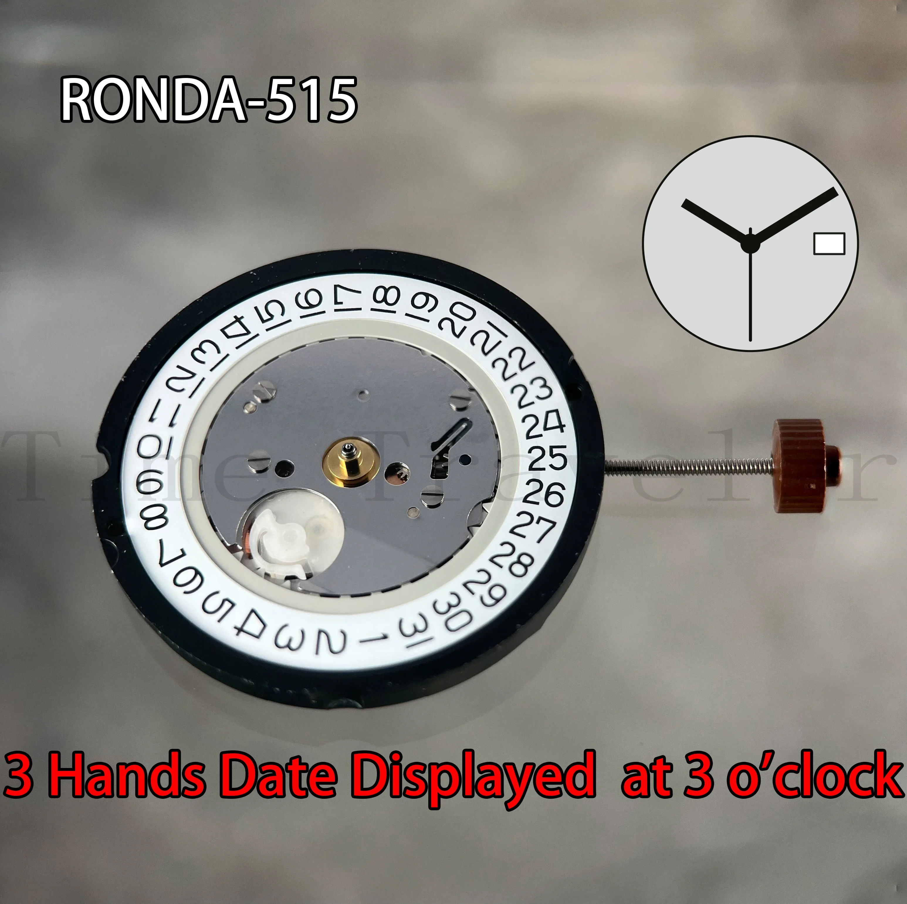 515 ruch kwarcowy RONDA RONDA-515-3 powertech rozmiar 3mm 11 ½ \'\', 25.60mm data z 3 rękami wyświetlana na godzinie 3