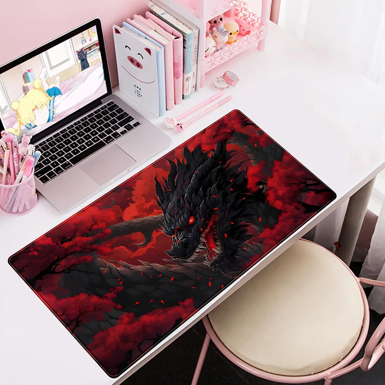 Huge Dragon Large Mouse Pad Cool Red and Black Desk Pad Funny Extra Large Anti Slip Mousepad with Stitched Edges 31.5X15.8 inch view 6
