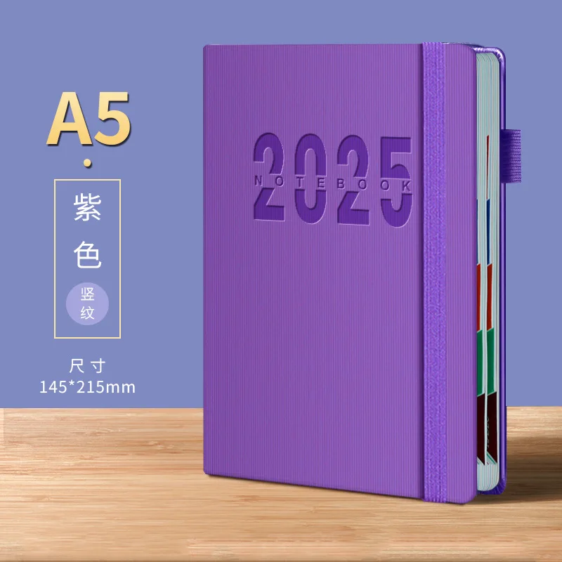 Imagem -03 - Calendário Inglês Cadernos Capa de Couro Vertical Cor Mês Índice Planejador Cinta Elástica a5 Agenda Material Escolar Escritório 2025