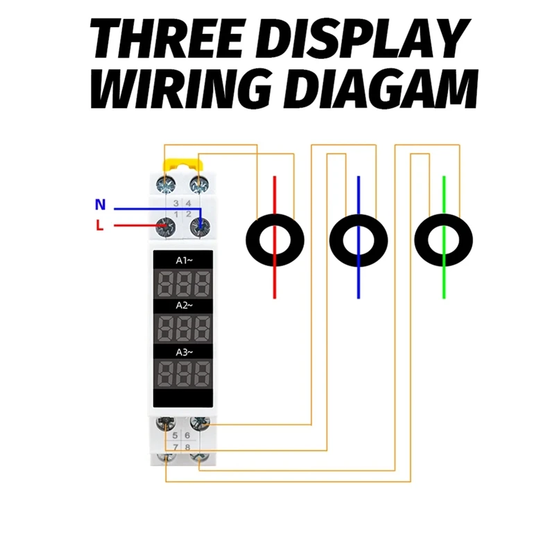 Din Rail Mount 3 tahap Ampere Meter Mini Modular, indikator pengukur arus LED tampilan Digital detektor Ammeter