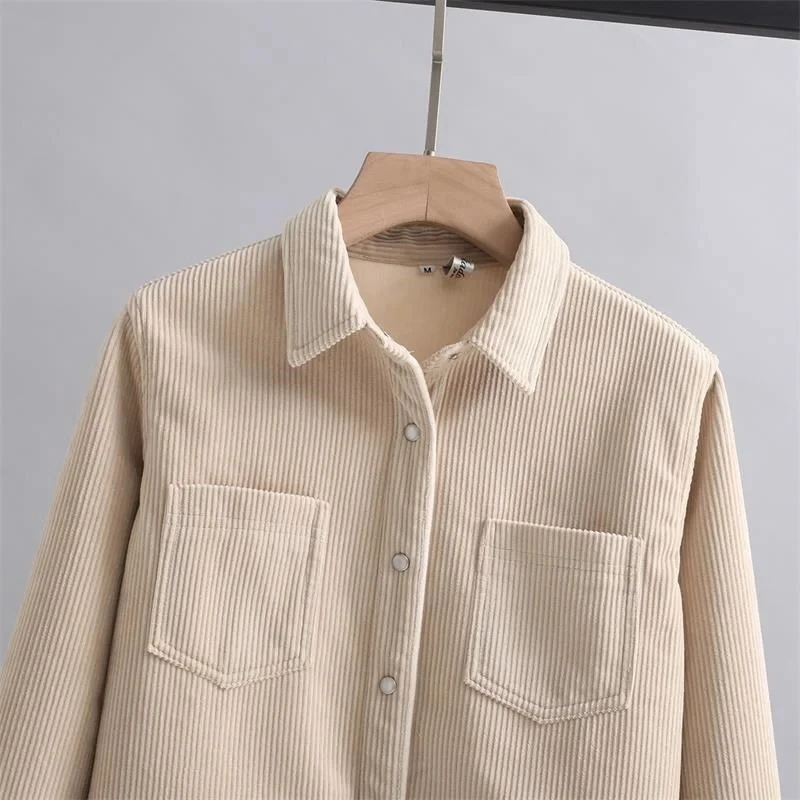 Autumn Winter 2024 New Corduroy Shirt Women Add Velvet Padded Jacket Loose Warm Bottoming Shirt Fashion Outwear Blaus Female Top