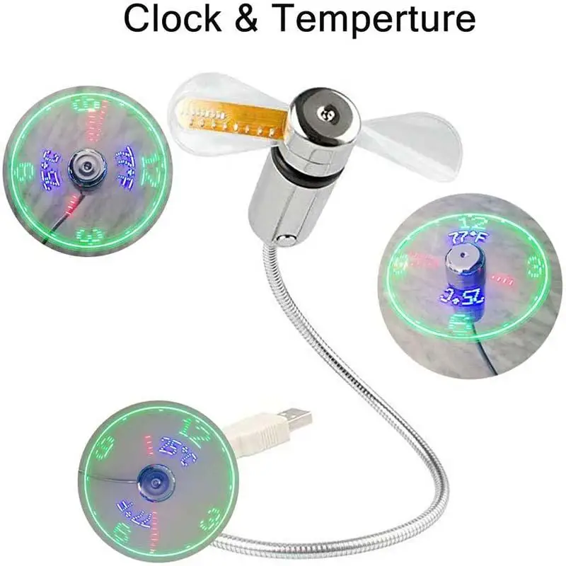 Portable USB Fans Mini Time And Temperature Display With Gooseneck LED Light Clock Cool Gadgets Products For Laptop PC Dropship