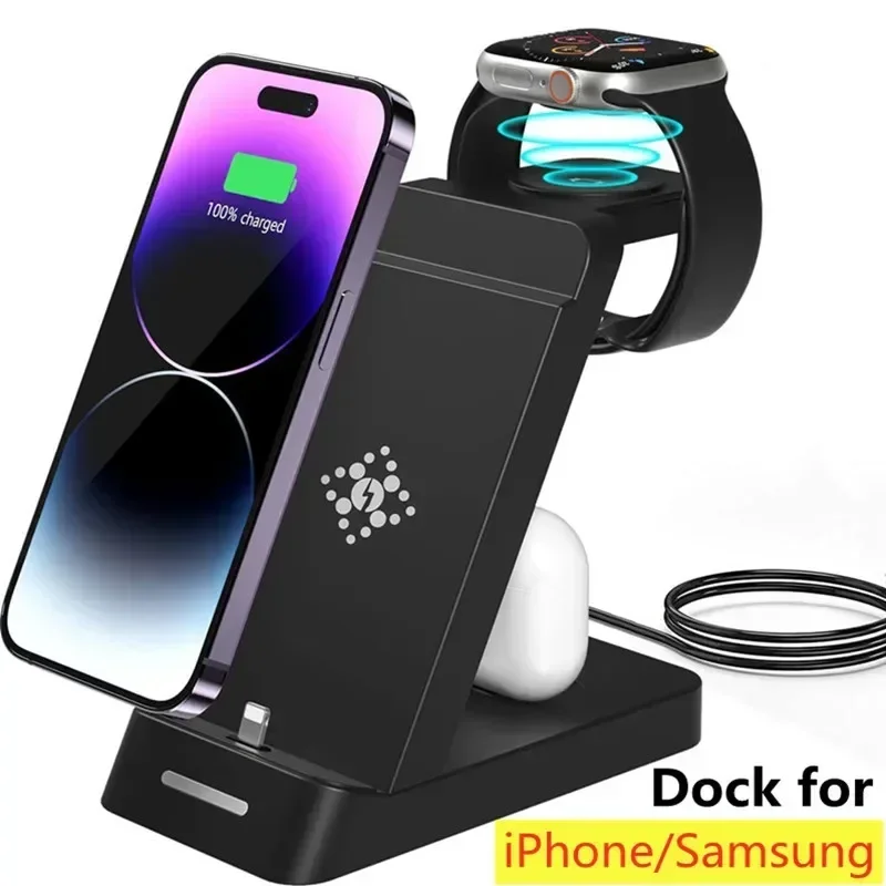 3 In 1 Wireless Charger Stand For iPhone 14 13 12 11 X Samsung S22 S21 Fast Charging Station Dock For Galaxy/Apple Watch AirPods