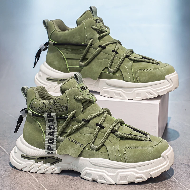 Pu Leather Shoes for Men Fashion Ankle Boots Comfortable High Top 2026 Autumn New Man Casual Shoe Outdoor Anti Skid Sneaker Male
