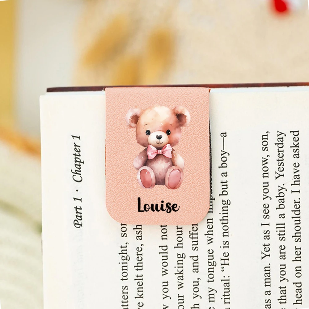 1PC Creative Teddy bear Customized Text Print Softpink Leather Book Clip For Read Book view 4