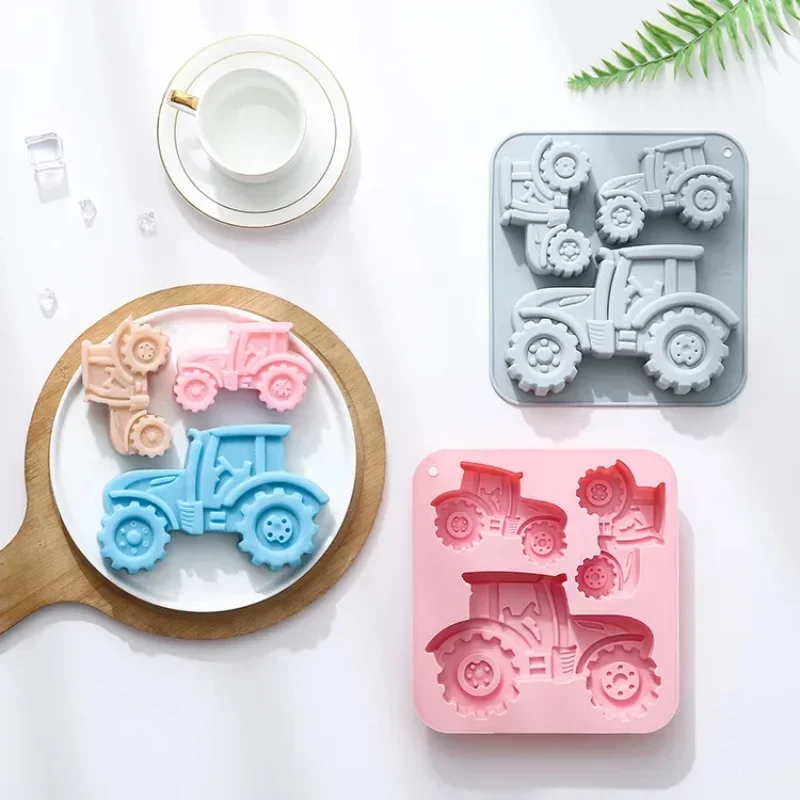 3-Cavity Size Different Tractor Silicone Mold, Creative Cake Mold, Chocolate Jelly Mold, Kitchen Baking Utensils