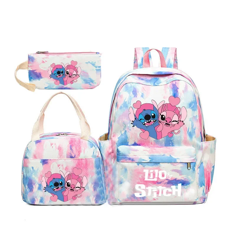 3pcs Set Disney Stitch School Bag Gradient Backpack Lunch Bags Pencil Case Kawaii Cartoon Anime Boys Girls Back To Schools Gifts