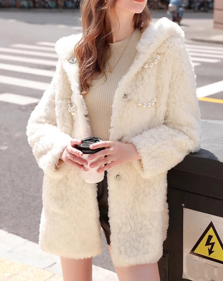

2025 Women's Clothing Hooded Plush Mid-Length Imitation Fur Winter New 1125