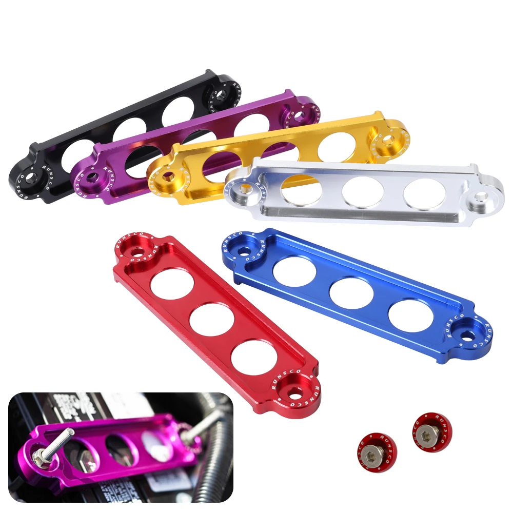 JDM Battery Tie Down Racing Hold Bracket Lock Anodized Stainless Tray Hooks with Logo for Honda Civic/CRX 88-00