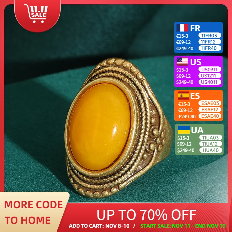 

Vintage Ring Jewelry Antique Yellow Natural Stone Oval Woman Gold Color Luxury Quality Designer Accessories Gift To Girlfriend