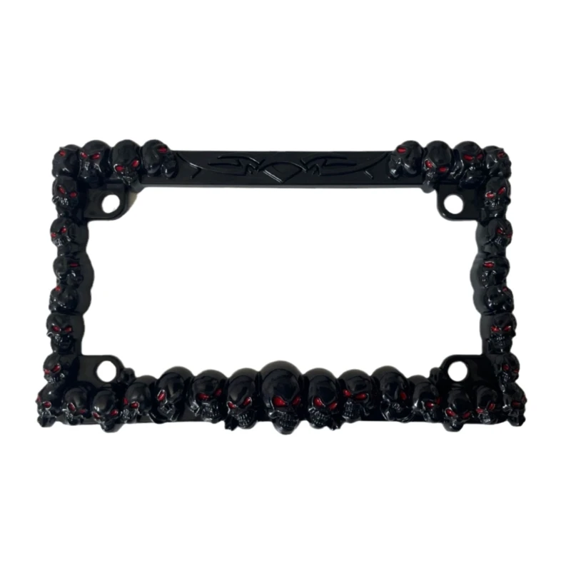 Motorcycle Accent Accessory: Curved License Plate Holder and Frame with Skull for US Universal