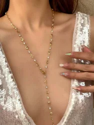 Bohemian Colorful Crystal Y-Shaped Necklace for Women Vintage Long Tassel Butterfly Chain Necklace Party Body Jewelry Gifts