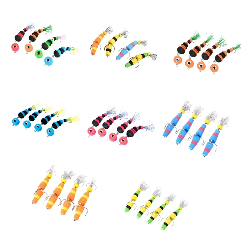 

11UE 4Pcs Artificial Baits Density Foam Swim Baits with 2 Treble Hook Enduring