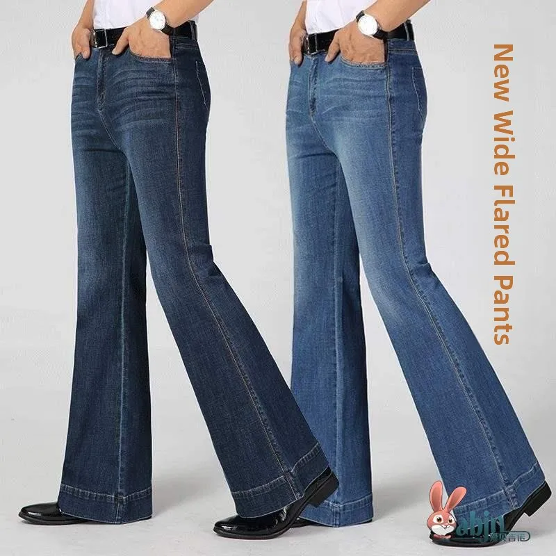

High Waist Stretchy Men's Jeans Flared Long Pants Retro Sle mid Rise Dstring Closure plus Size Autumn Collection