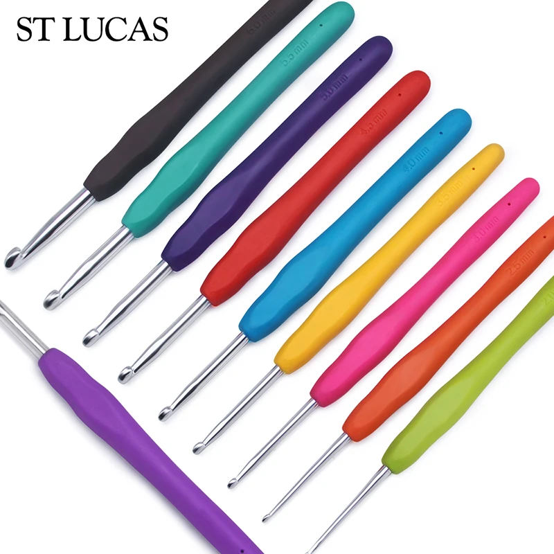 New Crochet Hook 2.5-6.0mm Aluminum Crochet Needles With Colorful Soft Rubber Grip Cushioned Handles Knitting Needles