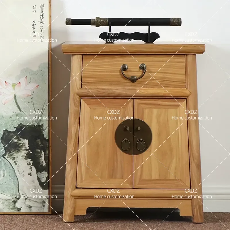 Modern New Chinese Style Solid Wood Old Elm Simple Bedside Table Classical Storage Decorative Small Cabinet Paint Free