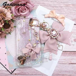 Handmade Japanese Style Girls Big Bow Rhinestone Lace Keychain Sweet Cute Handbag Pendants Lolita Keyrings Bag Charms