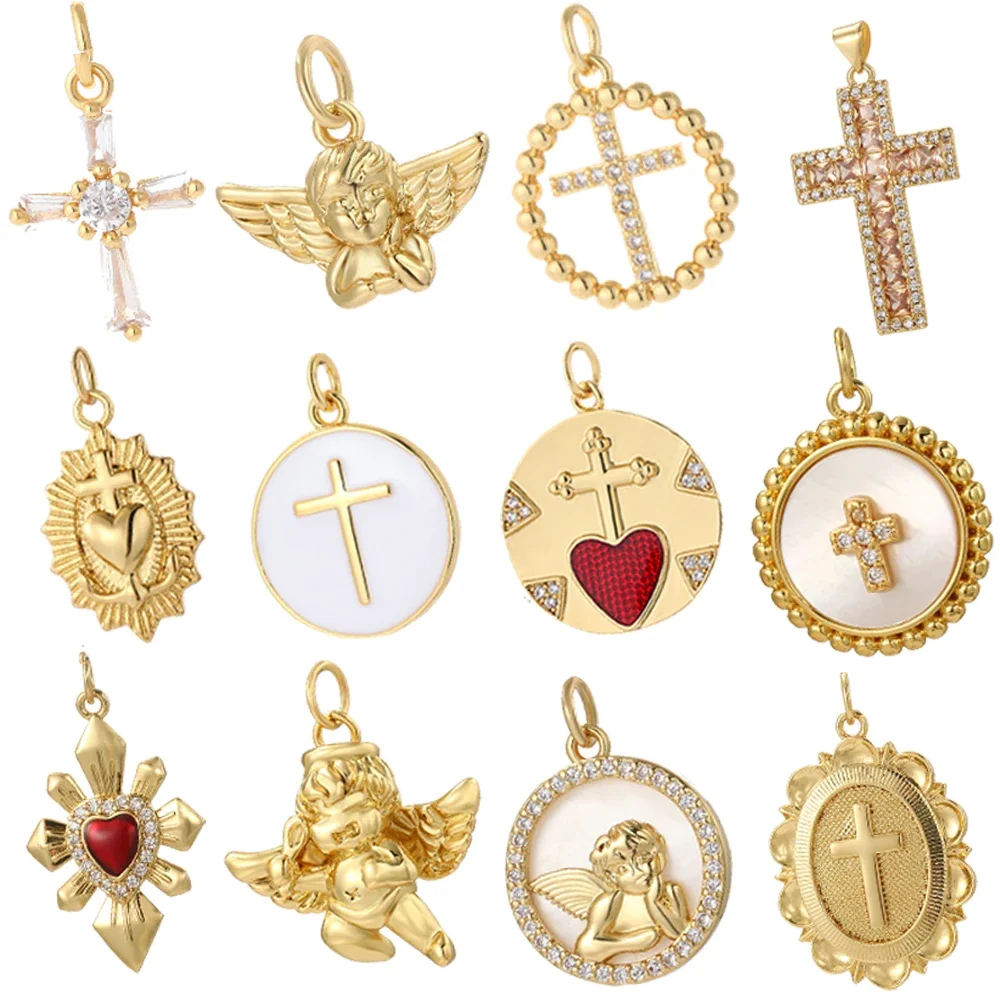 القوطي الصليب سحر لمستلزمات صناعة المجوهرات الذهبي الملاك سحر الفولاذ المقاوم للصدأ سلسلة طويلة Dijes عقد دي اي واي القرط سوار