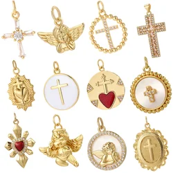 Goth Cross Chrams for Jewelry Making Supplies Golden Angel Charm Stainless Steel Long Chain Dijes Diy Necklace Earring Bracelet
