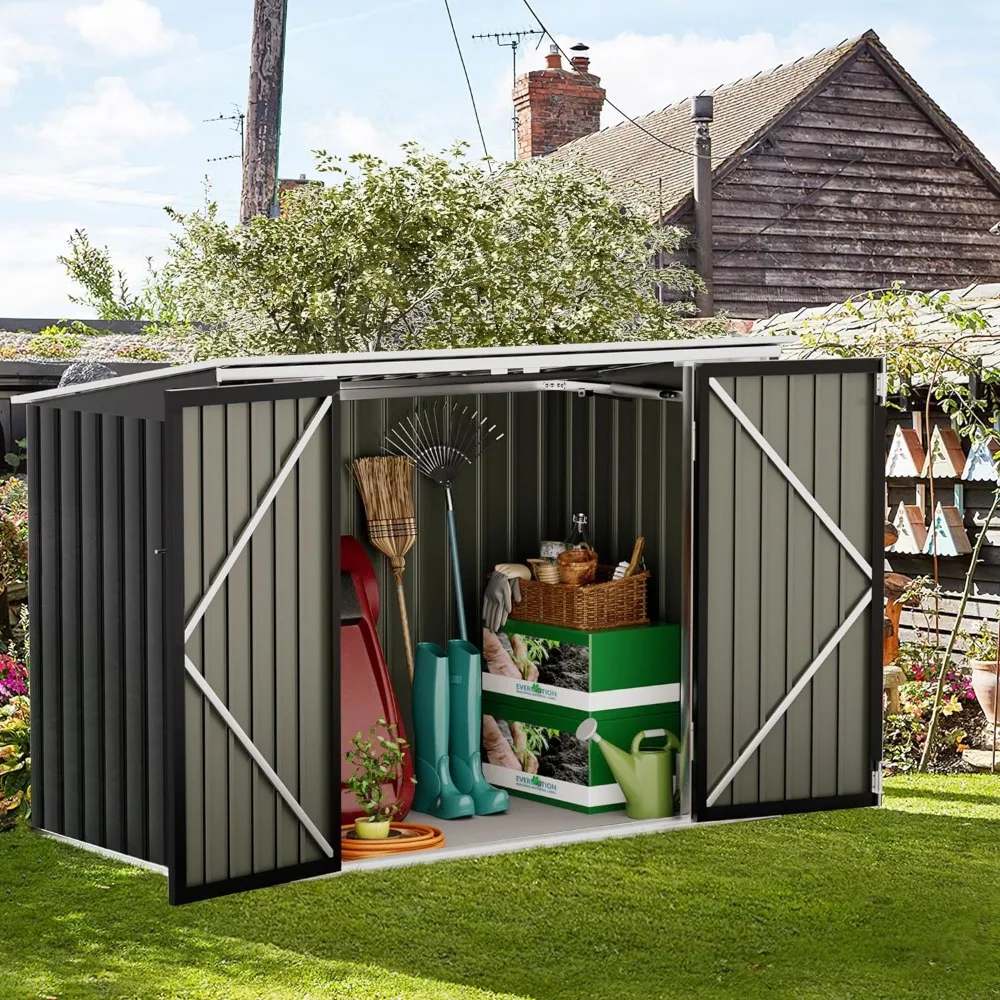 5.8 x 3.3 FT Storage Shed Outdoor Metal Trash Can Shed with Hydraulic Gas Rod Lockable Garden Tool Shed for Backyard