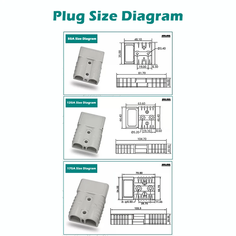 Battery Quick Connector 50A 120A 175A Kit Power Plug 6 8 Guage Battery Cables Quick Connectors For Forklift Battery Extension