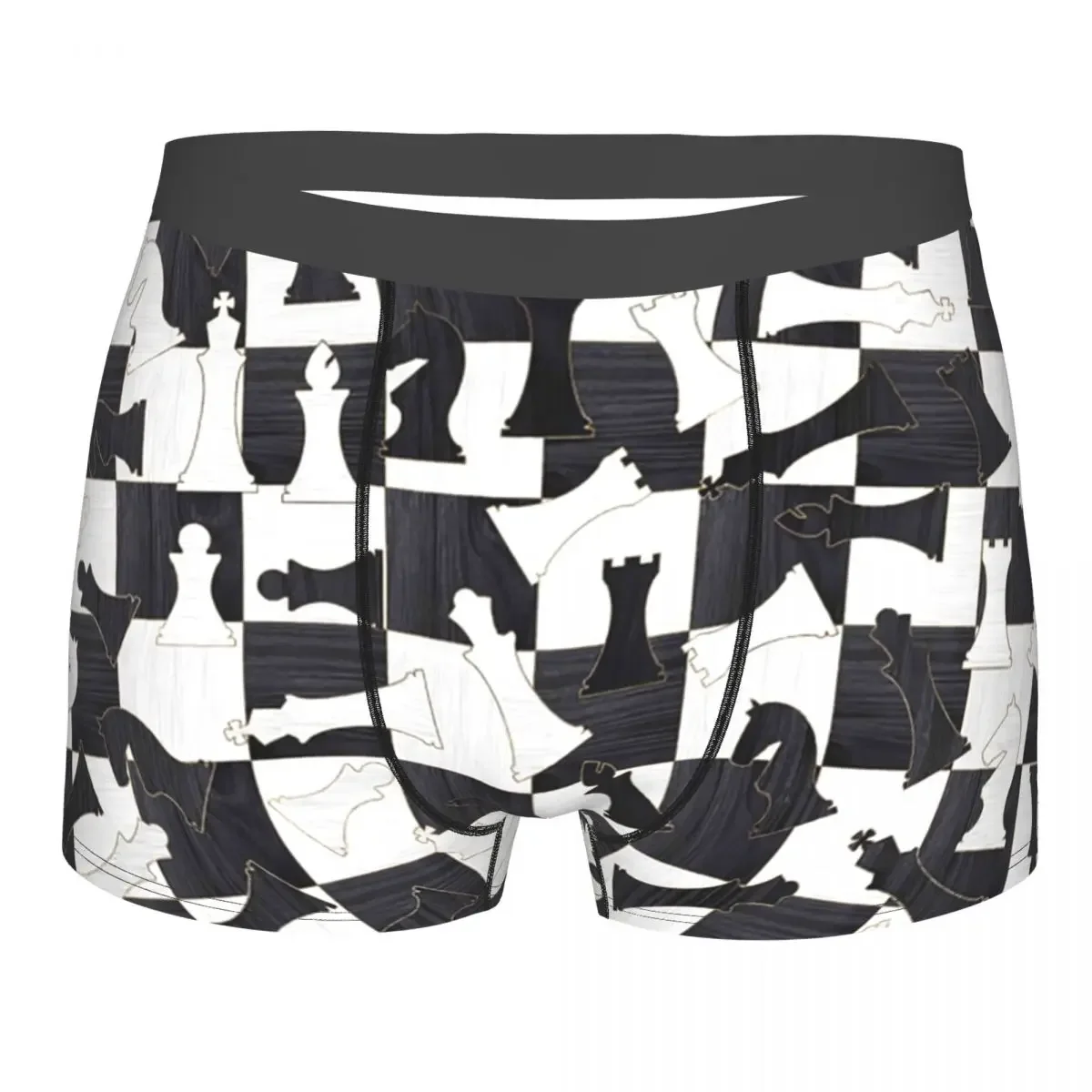 Chess Figures Pattern - Wood Black And White Underpants Breathbale Panties Male Underwear Print Shorts Boxer Briefs