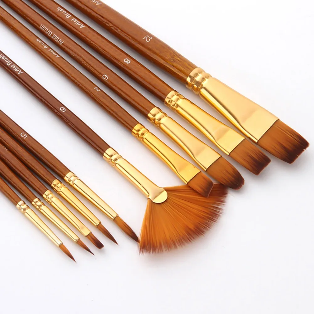 10Pcs Multiple Mediums Paint Brushes Set Nylon Hair Variety Style Detail Paint Brush Professional Kit Round Brush Face Painting