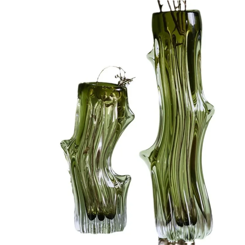 

Modern simple and creative thick-bottomed glazed, straight stump glass vase home living room dried flowers