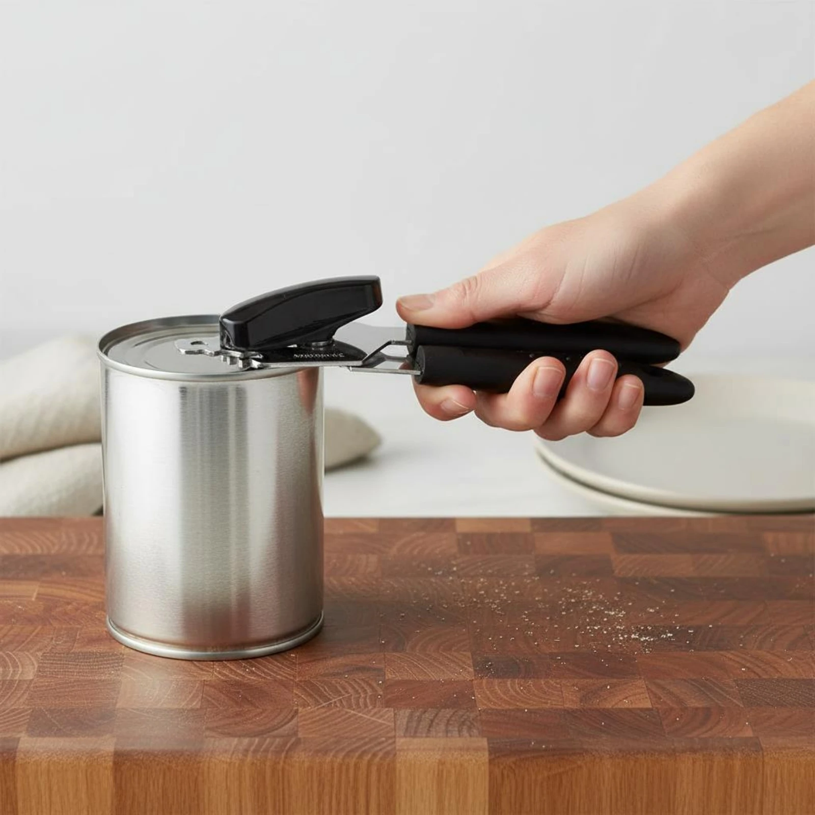 

Manual Can Opener Ergonomic Handles Clamp-Design Can Opener Kitchen Tool Textured Grip Metal Cutting Head