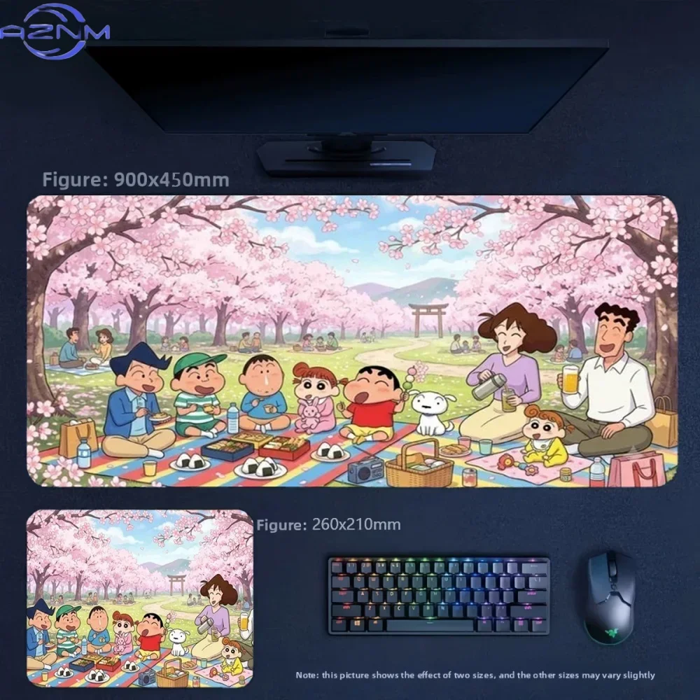 Crayon Shin‑chan Friends Under Golden Autumn Tree Anime Mousepad, Rubber Non‑Slip Large Desk Mat, Scenic Cartoon Gaming Mouse Pa