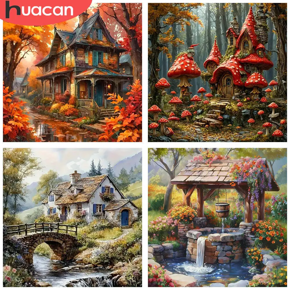 HUACAN 1 stücke Diamant Malerei Rustikale Herbst Cottage Szene Leinwand Material Strass 5D DIY Diamant Stickerei Kits Dekor