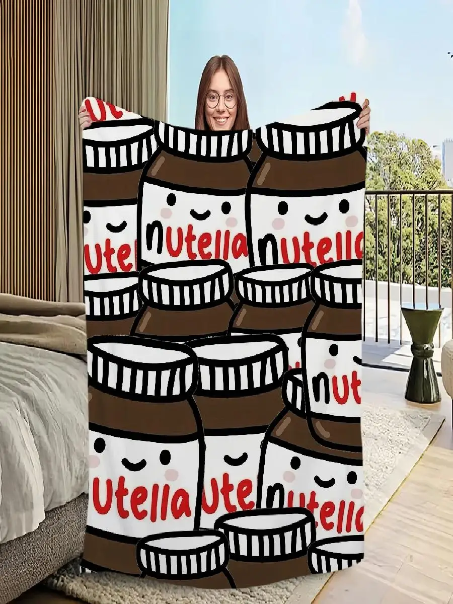 Warm Plush Blanket Soft Flannel for Sofa Living Room Office Bedroom Travel Gift  Chocolate Nutella Design