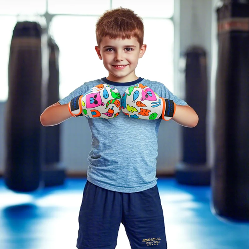 Dracula Kids Boxing Gloves Children Youth Boys Girls Pu Graffiti Sparring Training MMA Muay Thai Kickboxing Punching Bag Mitts