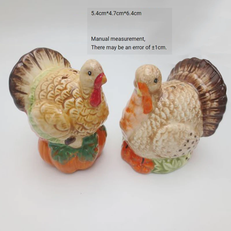 Ceramic Turkey Salt and Pepper Shaker Set, Handpainted,For Thanksgiving and Christmas