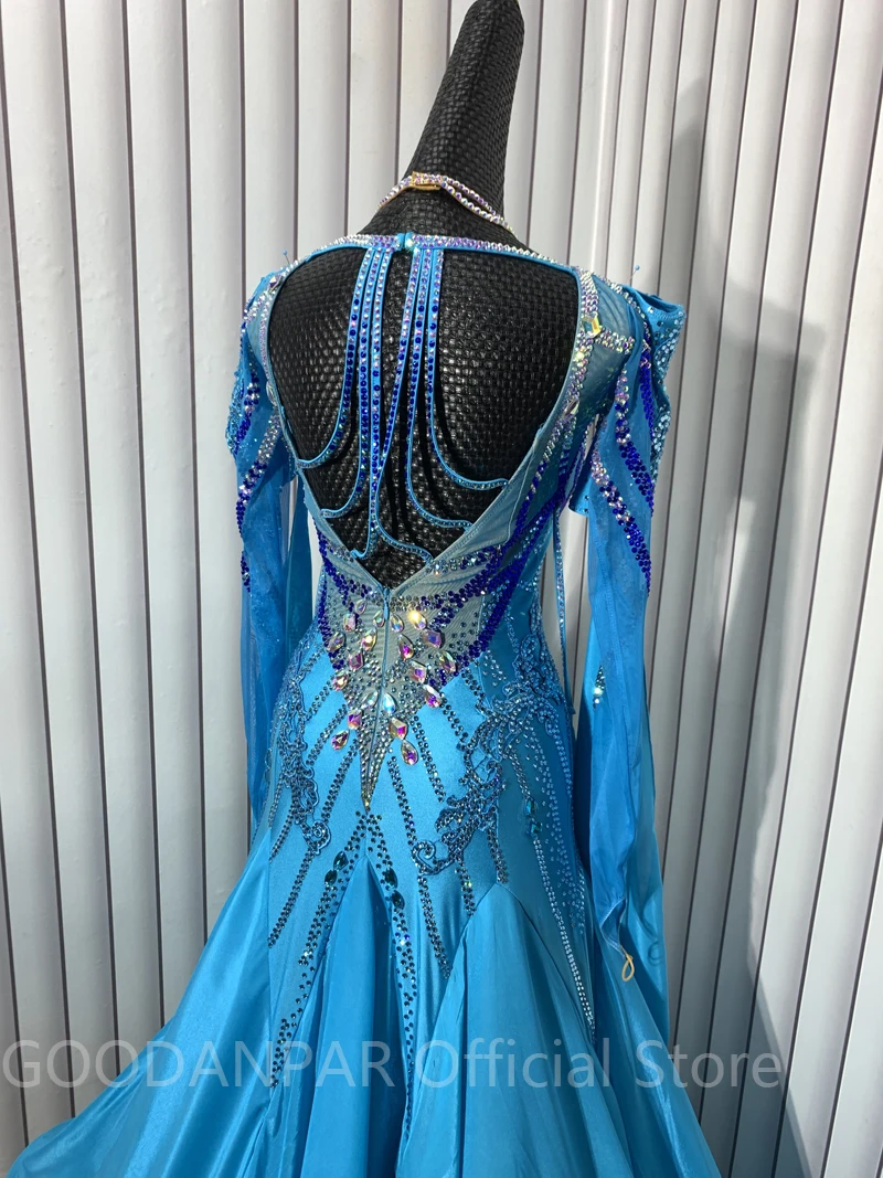 GOODANPAR ballroom dance dress  Standard Ballroom Dance Dress for Competition Costume Long Sleeve blue