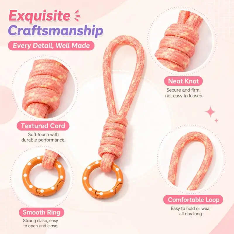 2~5pcs Colorful Braided Keychain Mobile Phone Lanyard Anti Lost Knot Rope Strap Key Rings Men Women Car Key Holder Accessories view 4