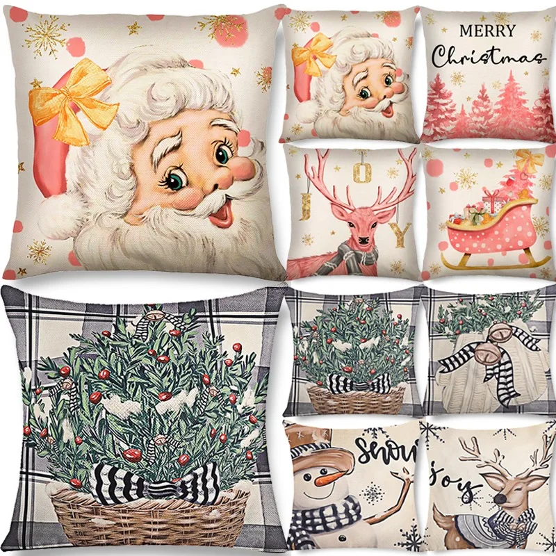 

45cm Christmas Pillowcase Cartoon Santa Claus Xmas Snowman Pillow Cover Christmas Decor for Home Car Sofa Bed Cushion Case Cover