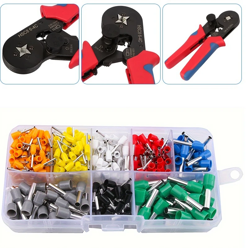 

Набор из 400 трубчатых клемм с обжимными клещами HSC8 6-4A с красной и синей рукояткой для электропроводки