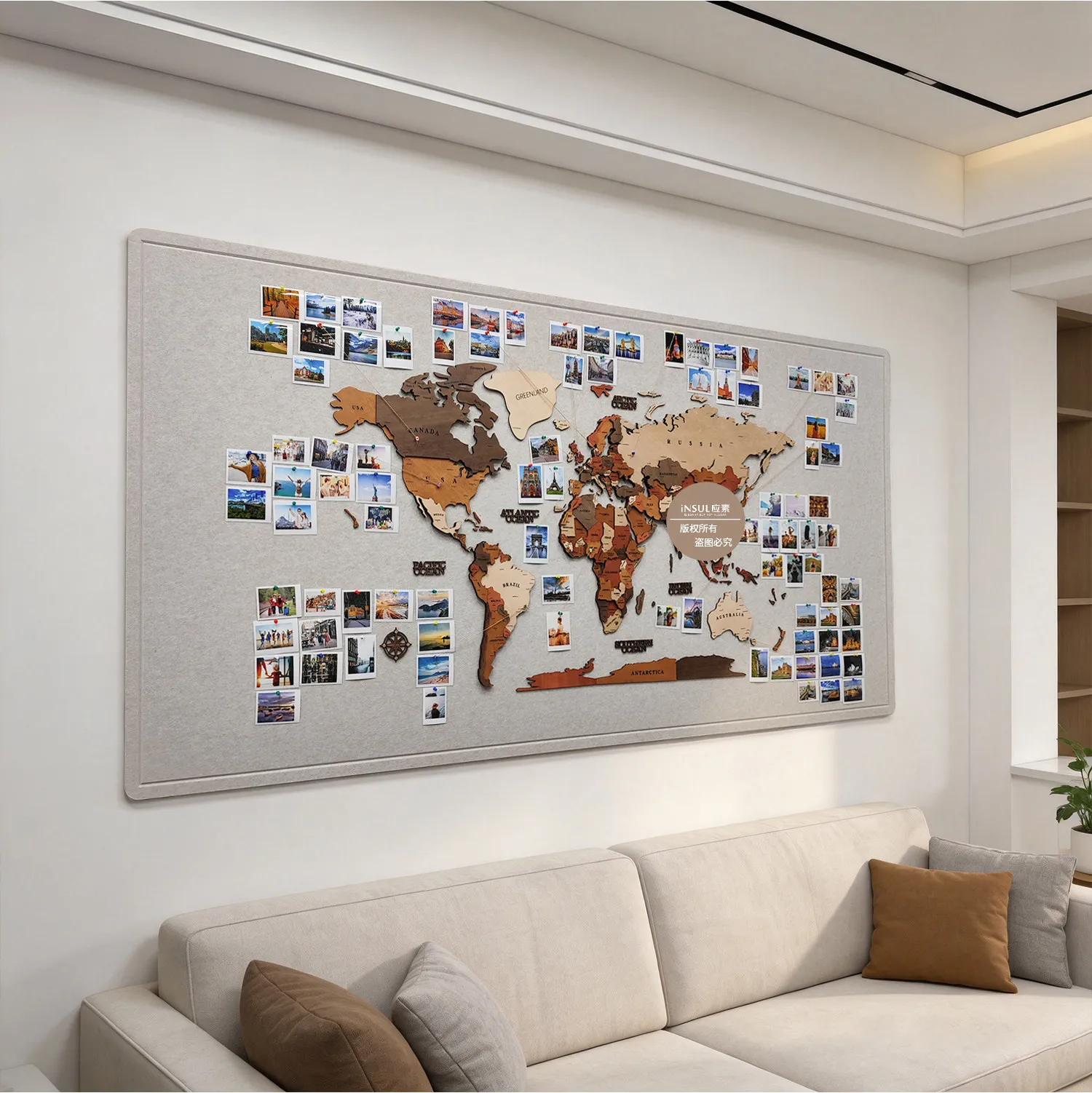 Map, travel record wall, wooden 3D map, felt board, photo, wall DIY footprint