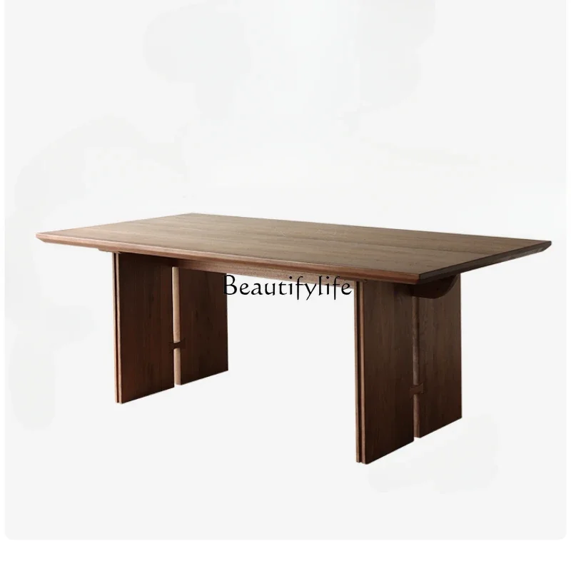 

FG44Black Walnut Living Room Large Long Desk Workbench Solid Wood Desk Dining Table