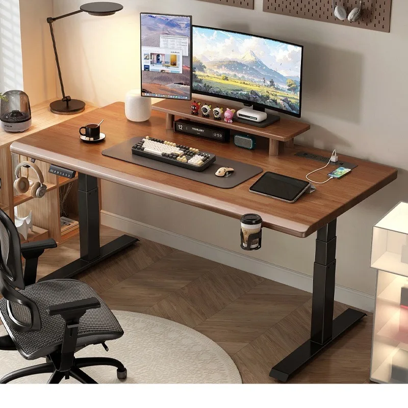 Pure solid wood rubber wood electric lifting table removable home office game learning e-sports computer desk