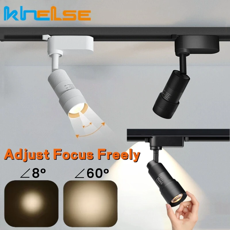 Mini Zoom LED Track Light Adjustable Focus Narrow Beam Angle Ceiling Spotlight Exhibition Museum Art Gallery Rail Track Lighting