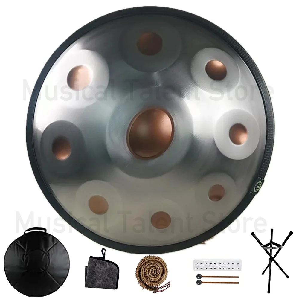 Tamburo Handpan in D Minor Kurd 9 10 12 14note 440Hz 432Hz 22 pollici tamburo a mano in acciaio con bordo zaino in Rattan intrecciato professionale