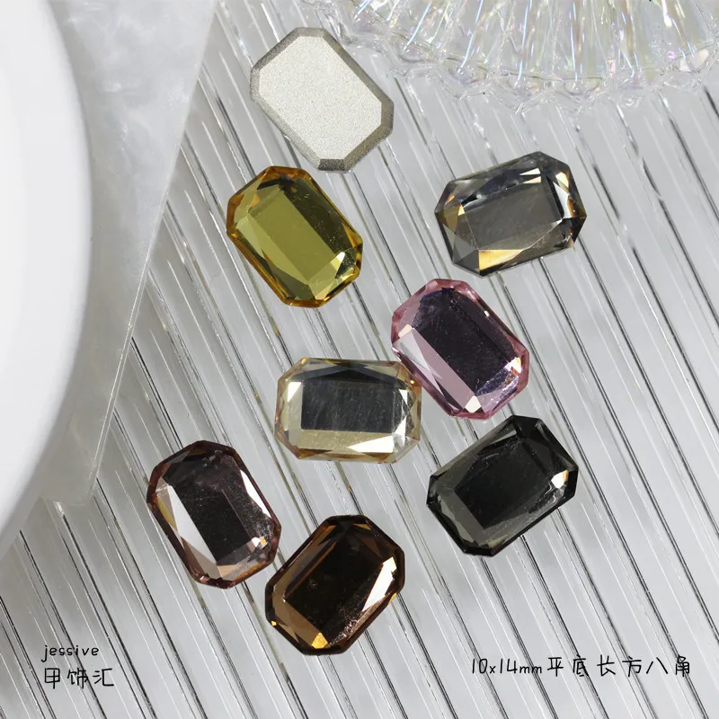 5Pcs Nail Glass Crystal Square 10x14mm Rhinestones Flatback Nail Stones For DIY Manicure 3D Nail Art Accessories 9 Colors