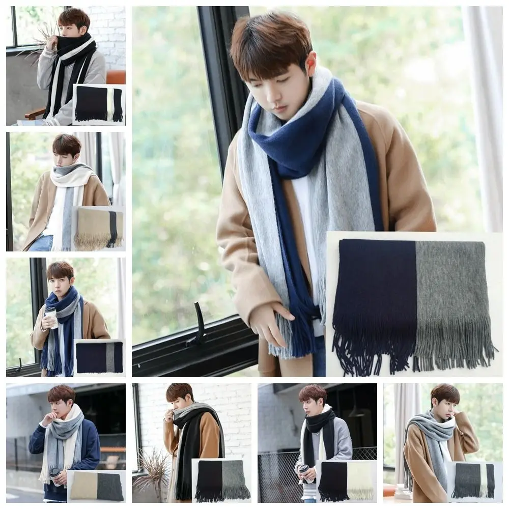 بسيطة الكورية نمط الرجال الكشمير وشاح يندبروف الربط اللون طويل الصوف شرابة وشاح دافئ سميكة الشتاء منديل الفتيات
