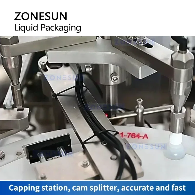 ZONESUN ZS-AFC450-2 Máquina automática de llenado y tapado de líquidos para botellas de gotas para ojos de aceites esenciales con sistema divisor de leva