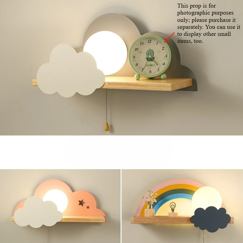 Creative Cloud-Shaped Wall Lamp, Japanese-Style Wooden Home Decor Lighting for Children’s Rooms, Bedrooms, Bedside and Studies