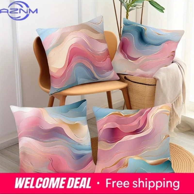 Home decoration ribbon gold thread decorative pillowcase, ultra-soft polyester material living room sofa back car pillowcase